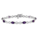 14k White Gold Complete Oval Amethyst and Diamond Infinity Link 7 inch Bracelet