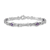 14k White Gold Complete Oval Amethyst Fancy Link 7 inch Bracelet