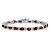 14k White Gold Complete Oval Garnet and Diamond 7 inch Bracelet