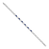 14k White Gold Complete Oval Sapphire and Paperclip Link 7 inch Bracelet