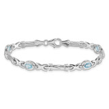14k White Gold Complete Oval Swiss Blue Topaz Fancy Link 7 inch Bracelet
