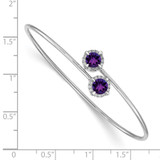 14k White Gold Complete Round Amethyst and 1/8 carat Diamond Halo Flexible Bangle Bracelet