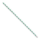 14k White Gold Complete Round Emerald Fancy Link 7 inch Bracelet