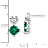 14k White Gold Created Emerald and Diamond Heart Earrings