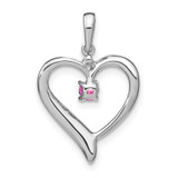 14k White Gold Created Pink Sapphire and Diamond Heart Pendant - PM-5977BF3A-7572