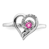 14k White Gold Created Pink Sapphire and Diamond Heart Ring - RM-D7125243-8272