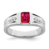 14k White Gold Created Ruby and Diamond Mens Ring - RM-F4DEC3D1-2778