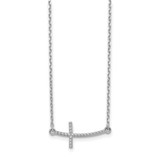 14k White Gold Curved Textured Sideways Cross 19 inch Necklace
