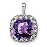 14k White Gold Cushion Amethyst and Diamond Pendant - PM-3CBC0E2B-8990