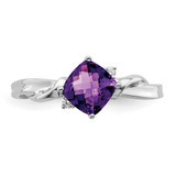 14k White Gold Cushion Amethyst and Diamond Ring - RM-7AB6D187-2085