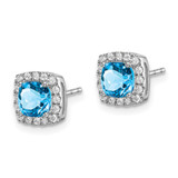 14k White Gold Cushion Blue Topaz and Diamond Halo Earrings - EM-D15B198A-7112