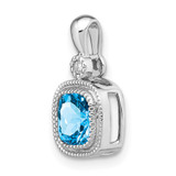 14k White Gold Cushion Blue Topaz and Diamond Pendant - PM-6D80E247-2674