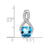 14k White Gold Cushion Blue Topaz and Diamond Pendant - PM-8E10B6CA-7268