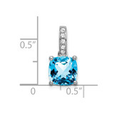 14k White Gold Cushion Blue Topaz and Diamond Pendant - PM-E2F3E5CD-7305