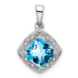14k White Gold Cushion Blue Topaz and Diamond Pendant - PM-E3D0F992-4429