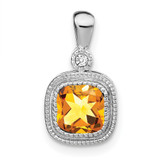 14k White Gold Cushion Citrine and Diamond Pendant - PM-15A30F63-5273