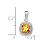 14k White Gold Cushion Citrine and Diamond Pendant - PM-15A30F63-5273