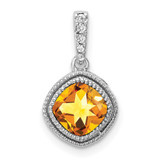 14k White Gold Cushion Citrine and Diamond Pendant - PM-6577701F-8875