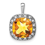 14k White Gold Cushion Citrine and Diamond Pendant - PM-7A0EDD27-8690