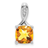 14k White Gold Cushion Citrine and Diamond Pendant - PM-BFBB3C07-6001