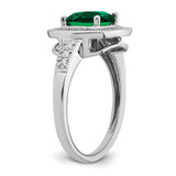 14k White Gold Cushion Created Emerald and Diamond Halo Ring