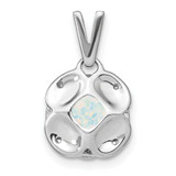14k White Gold Cushion Created Opal and Diamond Pendant