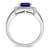 14k White Gold Cushion Created Sapphire and Diamond Halo Ring