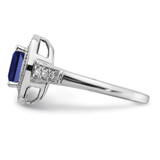 14k White Gold Cushion Created Sapphire and Diamond Halo Ring