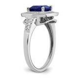 14k White Gold Cushion Created Sapphire and Diamond Halo Ring