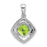 14k White Gold Cushion Peridot and Diamond Pendant - PM-4A12631B-5365