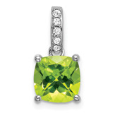 14k White Gold Cushion Peridot and Diamond Pendant - PM-CDE7FB35-8980