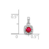 14k White Gold Diamond and .20 Ruby Square Halo Pendant