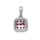 14k White Gold Diamond and .23 Ruby Square Halo Pendant