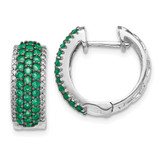 14k White Gold Diamond and Emerald Hinged Hoop Earrings - EM-8D9287B6-4434