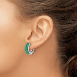 14k White Gold Diamond and Emerald Hinged Hoop Earrings - EM-8D9287B6-4434