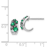 14k White Gold Diamond and Emerald Polished Post Hoop Earrings