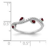 14k White Gold Diamond and Pear Garnet Curved Ring