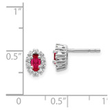 14k White Gold Diamond and Ruby Oval Halo Earrings