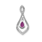 14k White Gold Diamond and Ruby Teardrop Dangle Pendant