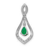 14k White Gold Diamond and Teardrop Emerald Dangle Pendant