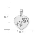 14k White Gold Diamond Paw Prints Heart Pendant