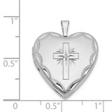 14k White Gold Diamond Satin and Diamond-cut Cross 20mm Heart Locket