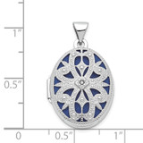 14K White Gold Diamond Vintage Filigree with Blue Fabric Interior 21mm Oval Locket