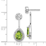 14k White Gold Diamond/Pear Peridot Front/Back Earrings
