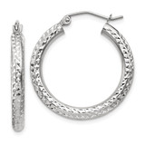 14k White Gold Diamond-cut 3mm Round Hoop Earrings - TC-3BD4196B-8584
