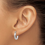 14k White Gold Diamond-cut 3mm Round Hoop Earrings - TC-FF9FF8EF-3678
