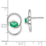 14k White Gold Double Circle Emerald/Diamond Post Earrings