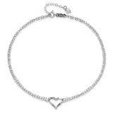 14k White Gold Double Strand Chain and Open Twisted Heart 9 inch Anklet Plus 1 inch Heart Dangle Extender