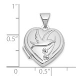 14K White Gold Dove Reversible to TOGETHER FOREVER 15mm Heart Locket