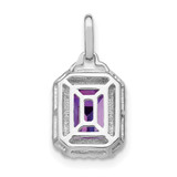 14k White Gold Emerald-cut Amethyst and Diamond Halo Pendant